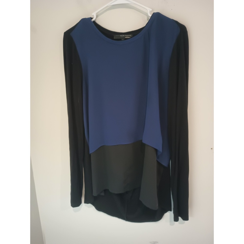 Elie Tahari DesigNation Size L Colorblock Top Long Sleeve Blue Black Layered